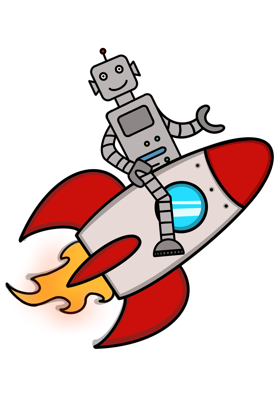 Imagen de un robot sobre un cohete 